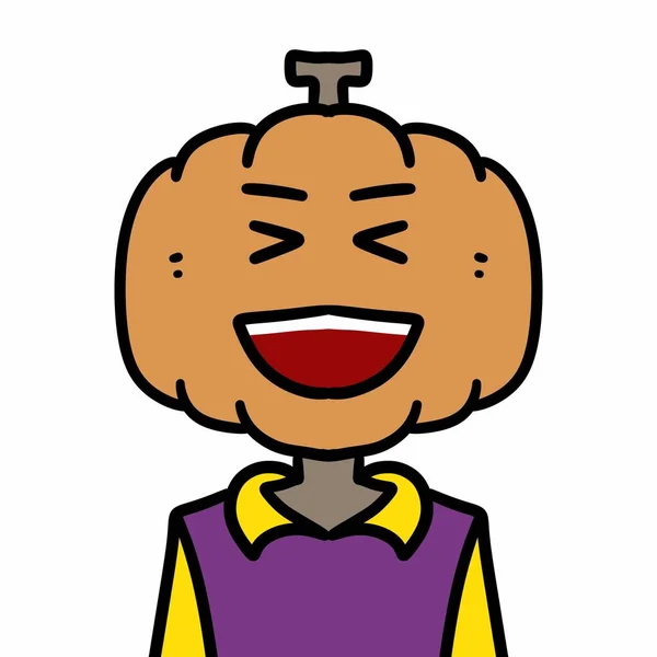 a cartoon illustration of a man smiling with angry face. pumpkin man