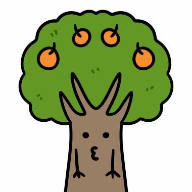 Beyaz arkaplanda çizgi film ağacı çizimi