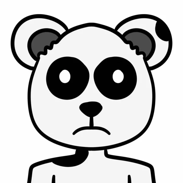 a cartoon illustration of a panda with sad expression.