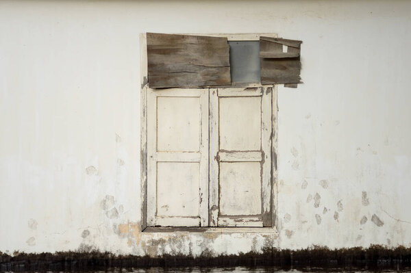 old window with white wall background