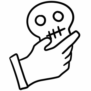 Beyaz arkaplanda kafatası simgesi olan el