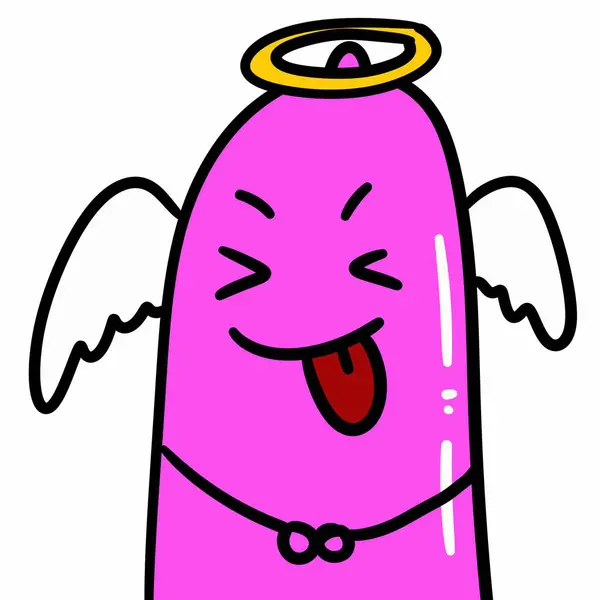 a cartoon illustration of a little angel with a pink condom