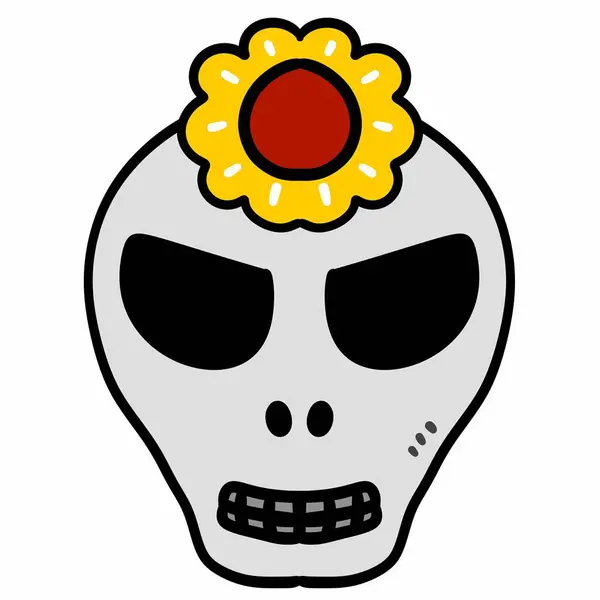 skull with flower cartoon icon