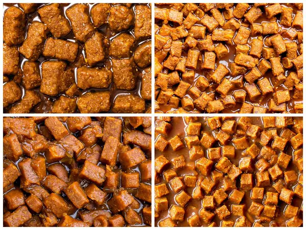 Brown Pieces Jelly Sauce Wet Dog Food Texture Close Stock Picture