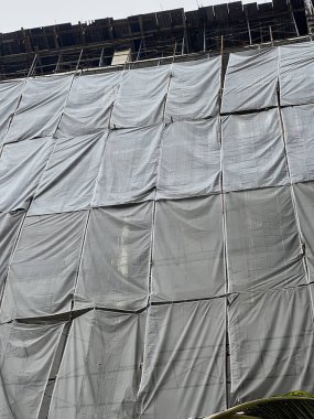 scaffolding under construction of a building in the park.