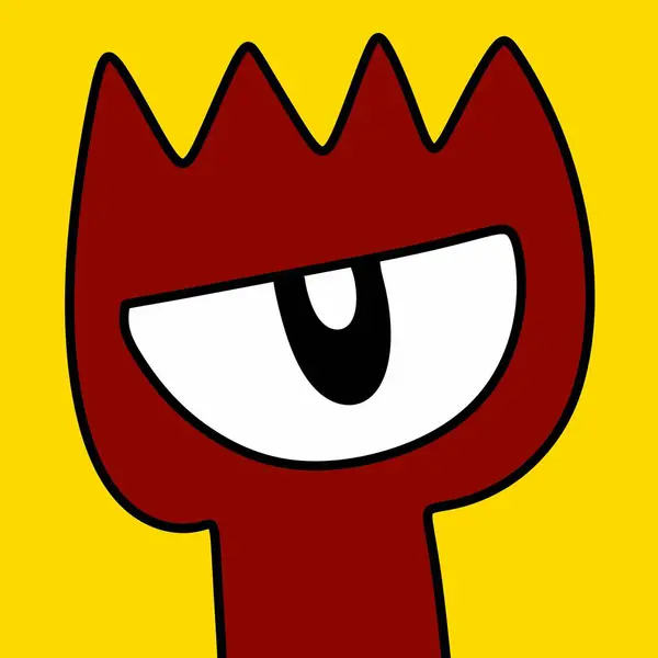 a cartoon illustration of a cute red monster with big horns looking happy.