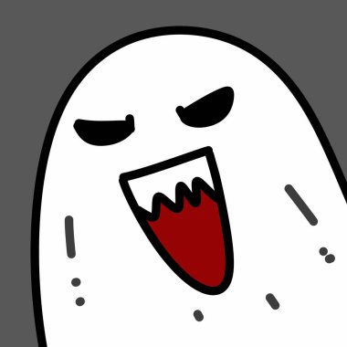 Kırmızı dilli ve kara ağızlı bir çizgi film hayaleti.