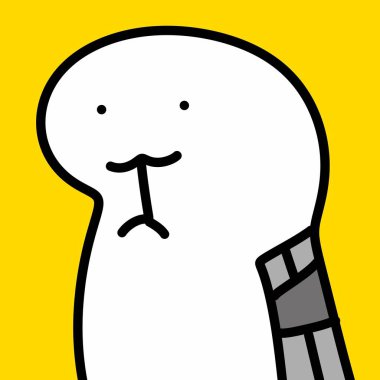 Sarı arkaplanda bir çizgi film karakteri