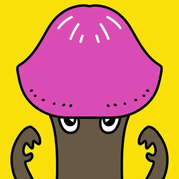 a cartoon mushroom with a pink hat on