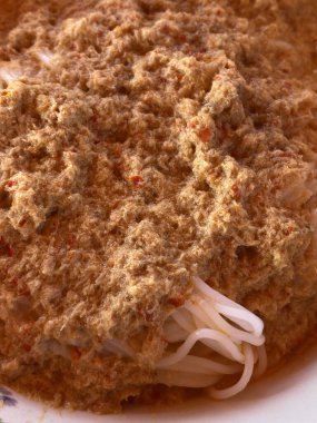 Fermente pirinç unu noodle beyaz plaka