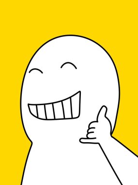 Gülümseyen mutlu adam baş parmağını kaldırıyor. resimleme.