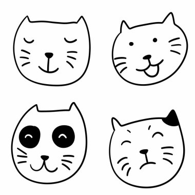 Kedi yüzlü ikon seti. Görüntü arka planda izole edildi