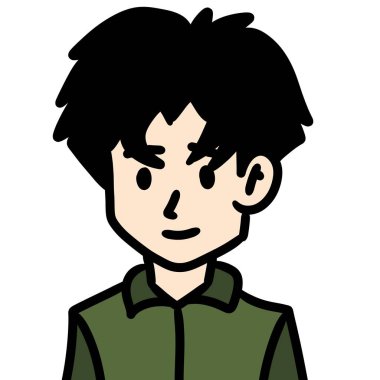 Siyah arka planı olan yeşil tişörtlü bir karikatür adamı.