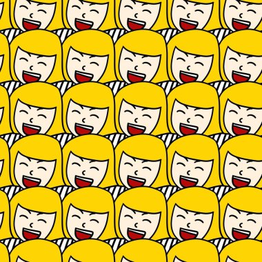 Şirin kawaii karikatür yüzlü kusursuz bir desen. resimleme