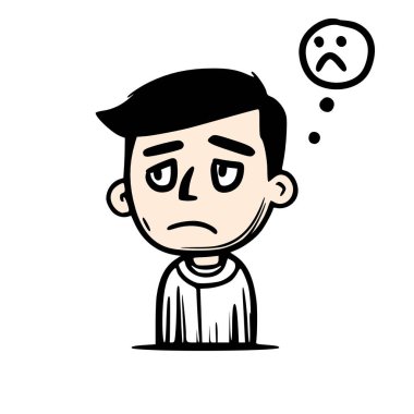 Üzgün çocuk çizgi film karakter çizimi tasarımı