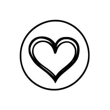 Siyah ikonlu kalp, beyaz arkaplanda illüstrasyon