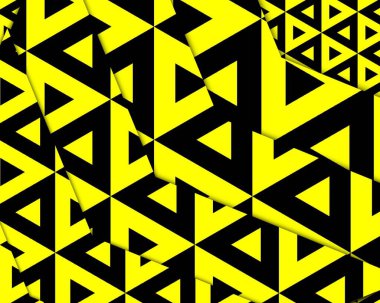 Sarı üzerinde siyah ve beyaz üçgenler olan desen.