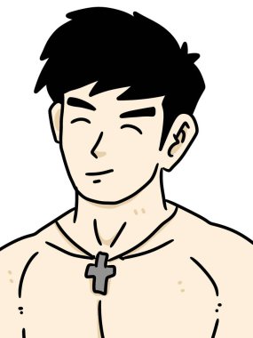 Beyaz arka planda sevimli çizgi film adamı