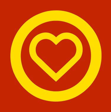 Aşk ikonu. bu yuvarlak düz sembol kırmızı arkaplanda kırmızı ve sarı renklerle çizilir.