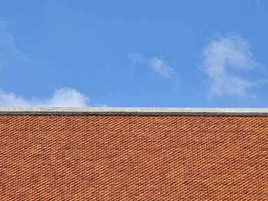 Beyaz gökyüzüne karşı kırmızı çatılı tuğla bina