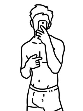 Siyah ve beyaz renkli şirin çizgi film adamı. 