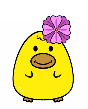 Sevimli tavuk karakteri. Kawaii hayvanı. Beyaz arkaplanda izole edilmiş resim