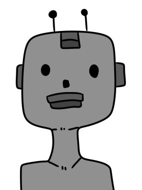 karikatür robot kafası ve büyük gözleri.