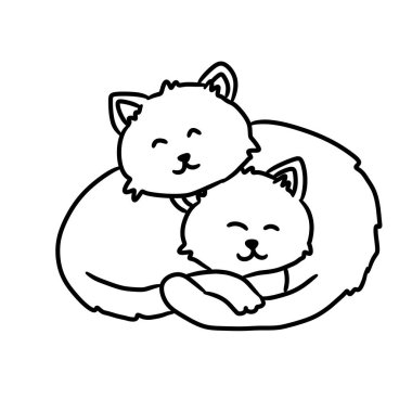 Beyaz üzerine şirin kedi çizgi filmi.