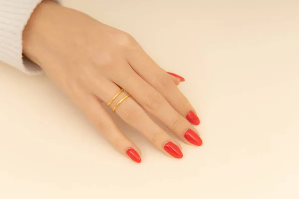 Jewelry Hand Girl Red Nail Polish Extraordinary Women Jewelry Concept — Stock Photo, Image