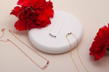 Yaratıcı bir kadın mücevher imgesi konsepti. Satışları artıracak kişisel mücevher imajı. Pankart, e-ticaret, çevrimiçi satış, sosyal medya, baskı için kullanılabilecek kişisel mücevher resmi.