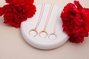 Yaratıcı bir kadın mücevher imgesi konsepti. Satışları artıracak kişisel mücevher imajı. Pankart, e-ticaret, çevrimiçi satış, sosyal medya, baskı için kullanılabilecek kişisel mücevher resmi.