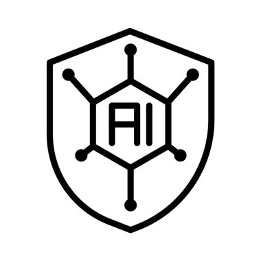 Yapay zeka ikonu, teknoloji ve veri kullanımı için yapay zeka ve moleküler bağlantı yoluyla korumayı sembolize eder.
