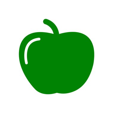 Sapı ve yaprak detayına sahip canlı yeşil elma simgesi, sağlık veya beslenme ile ilgili tasarımlar için ideal beyaz bir arkaplan karşısında.