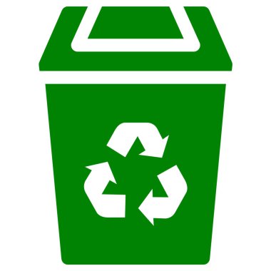 Geri dönüşüm sembollü yeşil geri dönüşüm kutusu, bilgi grafikleri ve eğitim materyallerinde kullanılan çevre ve atık yönetimi projeleri için basit bir grafiktir..