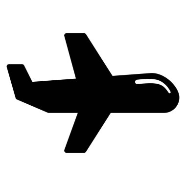 Beyaz zemin üzerinde basit siyah uçak silueti, seyahat simgeleri ve ulaşım tasarımı gerektiren minimalist tasarım projeleri için mükemmel..
