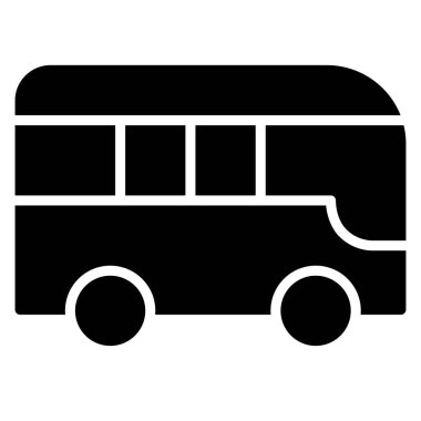 Basit siyah otobüs silüeti beyaz bir zemin üzerine temiz bir şekilde tasarlanmıştır ulaşım, seyahat ve kamu hizmeti grafik ihtiyaçları için ideal.