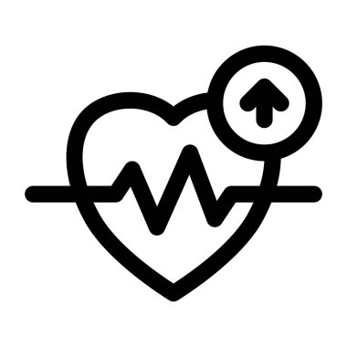 Yukarı doğru ok ile basit bir kalp atışı simgesi sağlık gelişimini ve ilerlemeyi simgeler, tıbbi veya uygunluk kavramları için kullanılır.
