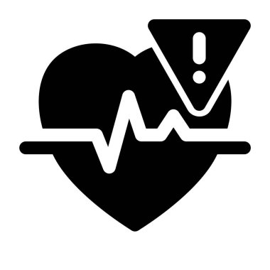 Kalp sembolü, potansiyel sağlık sorunları veya risk faktörlerini gösteren bir ritim çizgisi ve uyarı işareti ile gösterilir ve sağlıkla ilgili tasarımlar için kullanılabilir.