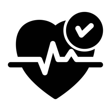 Kalp atışı çizgisi olan bir kalp ikonu ve sağlık ve sağlık konuları için mükemmel bir sağlık kontrolü ve başarılı kontrol işareti..
