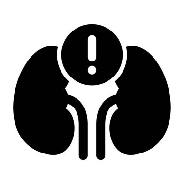 Bir ünlem işareti ile böbreklerin siyah çizimi organ sağlığı ile ilgili bir sorun veya uyarı tıbbi veya sağlık hizmetleri içeriği için kullanılabilir.