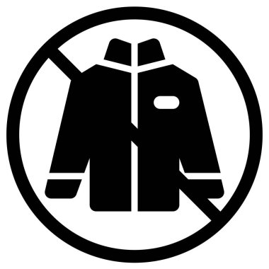 Çapraz çizgili siyah bir daire içinde gösterilen siyah ceket, kıyafet kurallarıyla ilgili tabela ve bilgilendirme grafikleri için ideal olan kısıtlama veya yasağı simgeler..