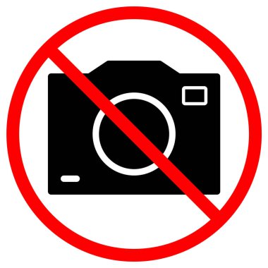 Bu resim, fotoğrafçılığın yasak olduğunu gösteren kırmızı bir daire tarafından çizilmiş siyah bir kamera siluetini gösterir. Fotoğrafçılığı kısıtlamak için bu grafiği kullanın..