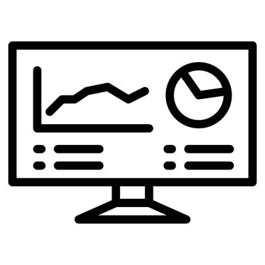 Siyah monitör, iş veya mali sunumlarda raporları ve panelleri resmetmek için uygun, satır ve pasta grafikleri de dahil olmak üzere minimalist bir tarzda veri analizi grafikleri gösteriyor.