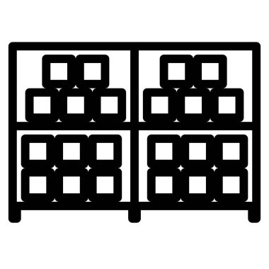 Siyah raf, düzenli ve minimalist bir estetik, depolama çözümleri ve envanter çizimi için uygun bir şekilde, beyaz bir arkaplan karşısında düzgün düzenlenmiş kare kutu yığınlarını gösterir.