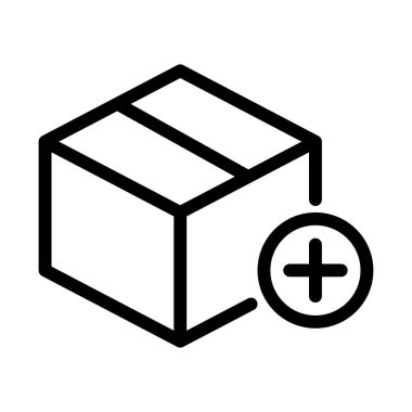 Beyaz bir arkaplan karşısında basit ve düz bir şekilde sunulan siyah ana hatlı kutu, ticari kullanım için nakliye, envanter yönetimi veya sipariş tamamlama kavramlarını öneriyor.