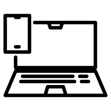 Bağlı siyah dizüstü bilgisayar ve akıllı telefon, sunumlar ve web tasarımları için veri senkronizasyonu, bağlantı ve modern teknoloji kullanımını öneren düz beyaz bir arkaplan karşısında görüntülenir.