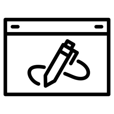 Bir kalem kenarlı bir pencerenin içinde, dijital çalışma alanında yazmayı veya çizmeyi öneren eğri bir çizgi oluşturur..