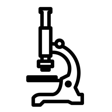 Beyazın üzerindeki koyu siyah ana hatlı mikroskop tıbbi, eğitici veya bilimsel çizimler ve grafik elementler için uygun bir minimalist simge tasarımı sergiler.