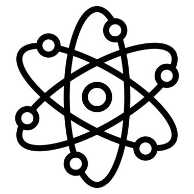 Soyut siyah ana hatlı atom, fizik ve kimya ile ilgili eğitim ve bilgi materyalleri için uygun bilim, teknoloji, araştırma ve yenilikleri sembolize eden bilimsel kavramı temsil eder..