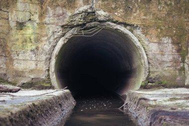 Kanalizasyon borusu, tahsildardan kanalizasyon akışı. Çevre kirliliği.